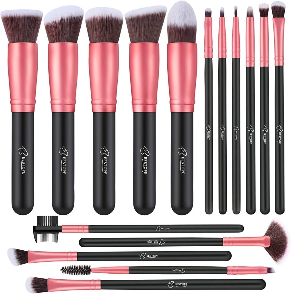Makeup Brushes Makeup Brush, BESTOPE PRO Premium Synthetic Foundation Concealers Eye Shadows Make Up Brush(RoseGold), 16 Piece Set